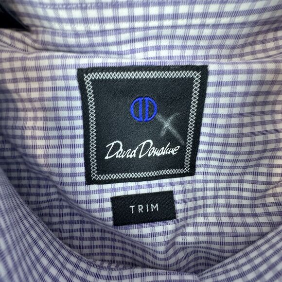 David Donahue Shirt Mens Size 16.5 Purple Plaid French Cuff Long Sleeve Slim Fit - Picture 8 of 11